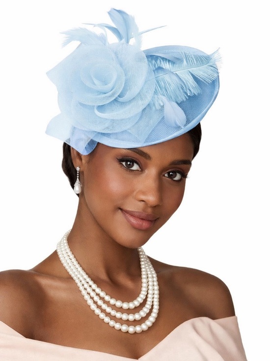 Accessories - Light Blue Feathered Cocktail Fascinator Hat for Women